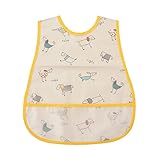 [アンジュスマイル] お食事エプロン 食事エプロン エプロン 防水 離乳食 ポケット ボタン 首回り サイズ調整 内側 綿 女の子 男の子 保育園 食事用エプロン 赤ちゃん ベビー 幼児 犬 イエロー