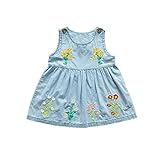 花刺繍飾り リヨセルデニムワンピース ノースリーブ フレアスカート チュニック ガールズ 夏 女の子1~3歳 デニムブルー90cm