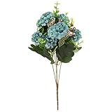 Dovewill 人工　紫陽花　5頭のシルク　花　結婚式の装飾　景観　植物　全4色選ぶ - 青