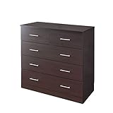 大量収納チェスト 【88cm幅】 4段 取っ手付き スライドレース ダークブラウン