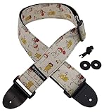 DaIkingギターストラップねこかぶり柄の生成り