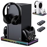 Charging Stand for Xbox Series X/S with Cooling Fan, Luckit Fast Charging Vertical Stand with 2 X 1100 mAh Rechargeable Battery Packs, Vertical Dual Controller Charger Station with 3 USB Ports