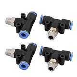 uxcell クイック継手 1/8BSP T型 3ウェイ 空気圧 エアクイック コネクタ 継手 6mmの穴径 4個入り