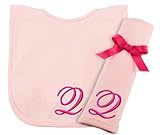 Princess Linens Embroidered Cotton Knit Bib and Burp Set - Pink, Q by Princess Linens
