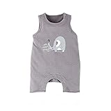 夏　ベビー服　ノースリーブロンパース　 女の子　 男の子　 肩ボタン 象柄 　男女兼用 　コットン　グレー　9－12M