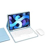 3点セット iPad Air4 Air5 キーボードケース タッチパッド搭載 マグネット分離式 Bluetooth キーボード iPad Air 10.9 インチ 第4世代 /第5世代 2022 タッチキーボードカバー マウス機能 Apple Pencil 収納 ワイヤレスマウス ブルートゥース Keyboard お洒落 可愛い (iPad Air4/Air5, 薄ブルー)