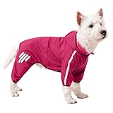 [Nyoniko（ニョニコ）]犬レインコート ペットレインコート カッパ 小型犬 中型犬 反射材付き 完全防水 防風 防塵 防雪 帽子付き リード穴あり 着脱簡単 梅雨対策 軽量 耐久性 お出かけ お散歩(drt002-Red-XL)