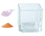 花市場直送便 ミニチュアガラス イルカB ピンク & カラーサンド オレンジ & 植え込み用グラス ニューブロックS