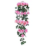 ローズ人工花ロマンチックハンギングフラワーバインバレンタインウェディング家の庭の装飾-ピンク