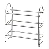 伸縮式 スリム シューズラック 靴収納 3段 カラー：シルバー