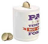 Fitness Piggy Bank by Ambesonne、グランジConcept WithインスピレーションフレーズレトロスタイルVictory Win Wish、印刷セラミックコイン銀行お金ボ
