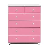 アルファタカバ ベビータンスシリーズ ブロッサムキャスター付きチェスト 80cm幅5段 ピンク(クリスタルクリア)