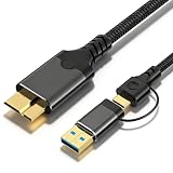 USB-C & USB-A 二合一 Micro B (3.0) ケーブル 10Gbps 高速データ転送 外付け HDD/SSD ハードドライブ デジカメ スマホ対応 高耐久性 ナイロン編み 1m ブラック (3M)
