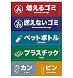 ゴミ分別ラベル 6種類セット カラフル6色 1シート 日本語英語表記 130×190mm ゴミ箱用 PVC 防水 耐水性 NYANDELMO ND-0225-R01-1sheet