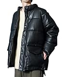 レザータッチ中綿ブルゾン メンズ オーバーサイズ PUレザージャケット ビッグブルゾン ゆったり 合皮 (ジョーカー)