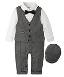 (ラボーグ)La Vogue 子供服 フォーマル スーツ ベビー ロンパース 長袖 ベスト 帽子 3点セット カバーオール 正装 赤ちゃん 男の子 結婚式 お宮参り グレー 80
