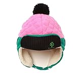 LeafIn ニット帽 キッズ 飛行帽 パイロット パイロットキャップ ベビー 帽子 子供 耳あて 防寒 ポンポン 女の子 男の子 春 秋 冬 (ピンク/グリーン, L)