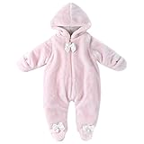 KINDOYO 新生児 子供たち 冬 ラブリー ベビー カバーオール アニマル ロンパース 男女ユニセックス 寝間着 厚い シャム フード付き ワンピース ボディスーツ , ピンク