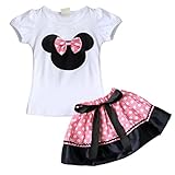 (フィーショー)FEESHOW　女の子　ミッキちゃんチュニック　ミニちゃんコスチューム　Ｔシャツ＋スカート/半ズボン　水玉　ベビーちゃん上下セット　２点セット　入園　通園　ガール　 ガールズ (90,