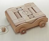 木のおもちゃ　積み木セット　積木車　（27x26.5x8.5cm)　(32pcs)