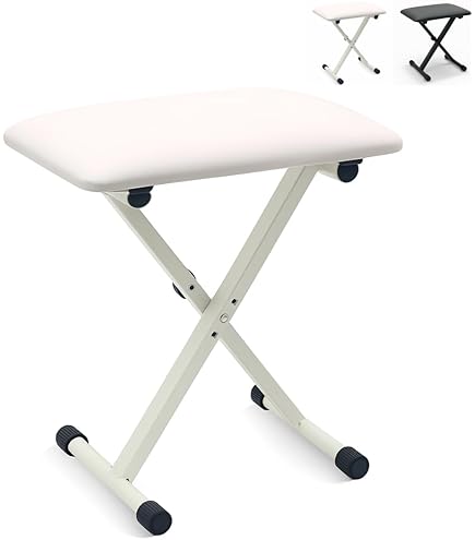 ピアノ椅子　ホワイト　高さ調節機能付き Amazon.co.jp: 【ピアノ専門店の折り畳みピアノ椅子】キーボードベンチ
