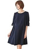Angeliebe エンジェリーベ マタニティ ワンピース 授乳口付き ストレッチジョーゼット タックベルスリーブ ワンピ 妊婦服 産前 産後 お宮参り フォーマル 結婚式 L ネイビー 22098 
