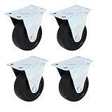 uxcell 剛体キャスターホイール　シングルホイール　メタル・トッププレート　シルバートーン　ブラック　4個入り