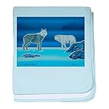 CafePress – 2 Wolves – スーパーソフトベビー毛布、新生児おくるみ ブルー 086322204325CD2
