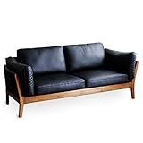 LOWYA （ロウヤ） ソファ ソファー 2.5人掛け 本革 天然木 脚長 アクセントステッチ フェザークッション ゆったり座面 おしゃれ ブラック 新生活