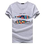 [クロム クレイン] メンズ カジュアル 半袖 魚 コメディー プリント Tシャツ キャラ デザイン TSP015 (04.グレー,4XL)