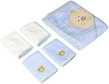 Hooded Towel - 100% Cotton Baby Hooded Terry Bath Towel with 4 Washcloths by Ely's & Co. (Light Blue