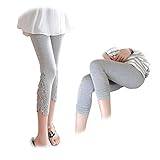 Spinas(スピナス) 2枚セット 肌触りなめらか レギンス マタニティ お花レース柄 くしゅくしゅ 7分丈 全2色（ブラック、グレー） (L, グレー)