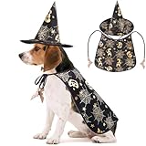 seimeinoki ハロウィン ペット服 コスチューム 2点セット コスプレ 犬 猫用 ハロウィン マント 魔法使いの帽子付き ペット 仮装 かぶりもの 黒 悪魔 変身服 ハロウィン 写真撮影