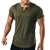 [Manatsulife] 半袖 Tシャツ ヘンリーネック ラグランスリーブ メンズ ボタン 丸首 レイヤード 無地 通勤 ゴルフ フィットネス 春 夏 DT05 (2XL, グリーン)