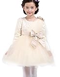 EOZY 子供服 女の子 ワンピース 長袖 ドレス 蝶結び チュールスカート ガールズ 女児 フォーマル ワンピ 子ども 入学式 結婚式 ピアノ 発表会 シャンパン色 130