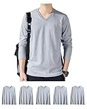 Sukinana インナーシャツ メンズ 長袖 綿100% 5枚組 Vネック やわらか 肌着 あったか 下着 抗菌防臭加工 無地 tシャツ 春秋冬(4XL,グレー)