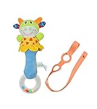 ベビー 赤ちゃん 用 スティック ガラガラ おもちゃ ホルダー 付き ふわふわ 布 歯固め ラトル カラフル にぎにぎ かみかみ 知育 新生児 出産準備 出産祝い プレゼント (ウシ)