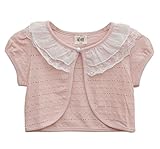 Plus Nao(プラスナオ) 子ども用 子ども服 キッズ服 女の子 トップス カーディガン 半袖 ラウンドネック フリル ボタン レース風 白 ホワイ ピンク 140