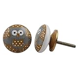 IndianShelfのセット2ハンドメイドセラミックKidsマルチカラーフクロウキャビネットノブワードローブPulls家具ハンドル 10 Knobs 1.5" CK-589-3-10