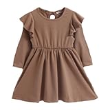 enchante petit(アンシャンテ プティ) キッズ 子供 バックリボン付肩フリル長袖ワンピース ≪全10色≫ 110cm #ブラウン