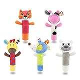 greatgiftlist大人マッサージPlushスティック、安全環境素材、赤ちゃんのハンドグリップロッドおもちゃ教育人形ラトル動物BBスティックソフトハンドベル(5パック)