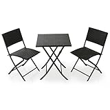 LOWYA （ロウヤ） ガーデンテーブルセット 3点セット 折りたたみ お手入れ簡単 ラタン調デザイン テラス 2人掛け ブラック