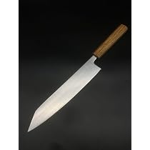Amazon.co.jp: 日本製 青ガミスーパー鋼 割り 切付け牛刀230mm 樫木柄 