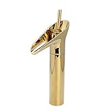 Fuloon　バスルーム・キッチン・洗面台用　洗面用　蛇口　冷熱スイッチ付き　銅　31cmの高さ　クラシック・アンティーク　4色選択可能　レトロ　おしゃれ　シングルレバー混合栓 (金色)