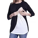 授乳Tシャツ Hosam マタニティウェア Tシャツ 七分袖 無地 授乳服 妊婦服 妊娠から授乳まで これ1枚満足でき 産前 産後 妊婦用 授乳用 ルームウェア 入院服 お出かけにも (L, ブラック