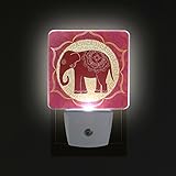 Alaza LED Night Light withスマートDusk to Dawnセンサー、Indian Elephant Mandalasプラグin Night Light Great Forベッ
