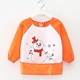 ベビービブ　ベビーエプロン　長袖　防水　子供　赤ちゃん　女の子　男の子　カートンプリント　可愛い　食事用 (オレンジ)