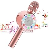 崎月 カラオケ マイク ワイヤレス Bluetooth カラオケ機器 LEDライト付き ポータブル スピーカー 多機能 室内遊び 録音可能