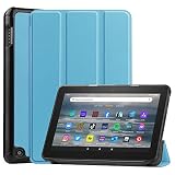 【PCATEC】 Amazon Fire7 第12世代 2022 専用 タブレットケース シーブルー 三つ折 カバー スタンド機能付き 薄型 軽量型 PUレザーケース (シーブルー)