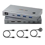 USB-C デュアルモニター KVMスイッチ 2入力2出力 ノートPC用 4K@60Hz KVM切替器 Type-C 100W PD充電、パソコン切替器 2台 Type-C、2台のモニターと１組のキーボード マウスを共有できる、手元スイッチやUSB-Cケーブル付属